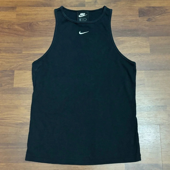 Vintage Nike Racerback Tank Top Black Embroidered Middle Swoosh Size Medium - Picture 1 of 11